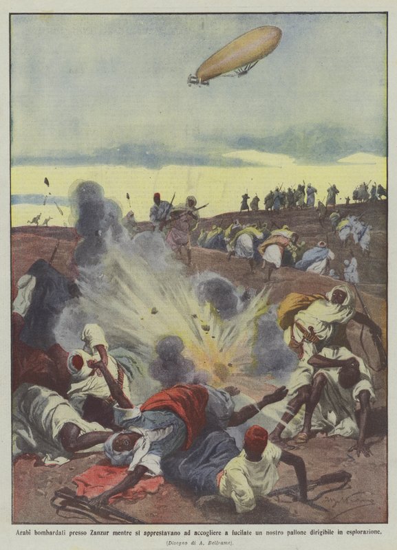 Araplar, balonlarımızdan birini kurşunla karşılamaya hazırlanırken Zanzur yakınlarını bombaladı mı? by Achille Beltrame