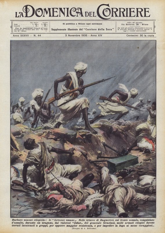 Barbar Etiyopya gelenekleri, insan kaleleri by Achille Beltrame