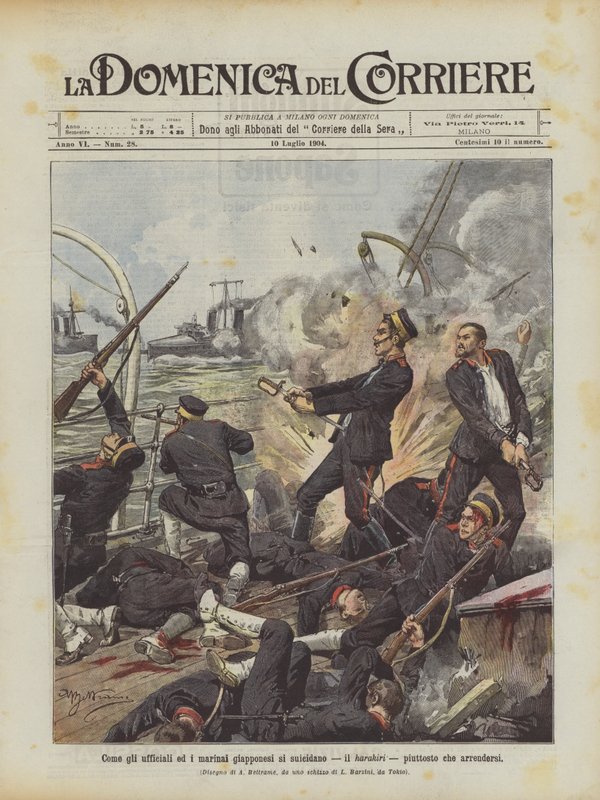 Japon subaylar ve denizciler intihar ederken, harakiri teslim olmak yerine by Achille Beltrame