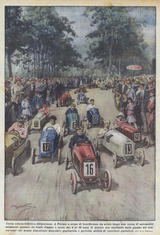 Lilliputian araba yarışı by Achille Beltrame