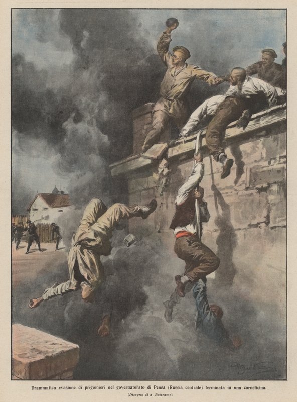 Pensa (orta Rusya) valiliğinde mahkumların dramatik kaçışı katliamla sonuçlandı by Achille Beltrame
