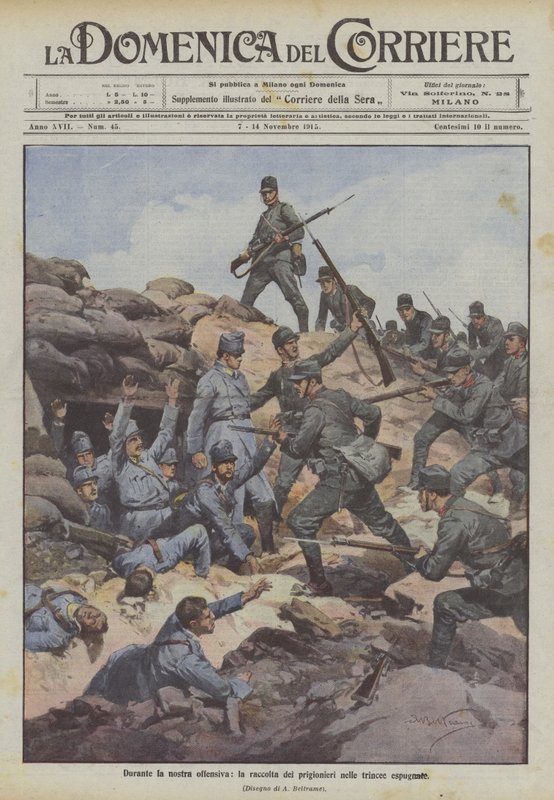 Saldırımız sırasında, mahkumların fethedilen siperlerde toplanması by Achille Beltrame
