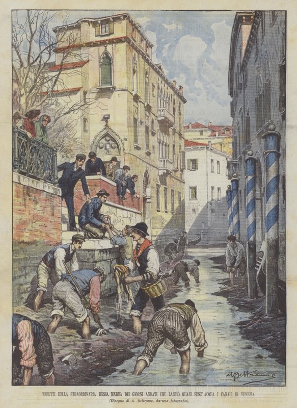 Venedik Kanallarını Neredeyse Susuz Bırakan Geçmiş Günlerin Olağanüstü Alçalmasının Etkileri by Achille Beltrame