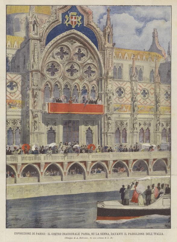 Paris Fuarı, Açılış Alayı Geçiyor, Seine Nehri Üzerinde, İtalya Pavyonu Önünde by Achille Beltrame