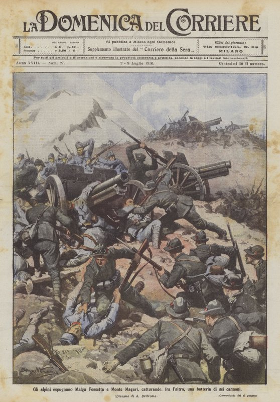 Alp birlikleri Malga Fossetta ve Monte Magari'ye saldırdı ve diğer şeylerin yanı sıra altı tabancalık bir batarya ele geçirdi by Achille Beltrame