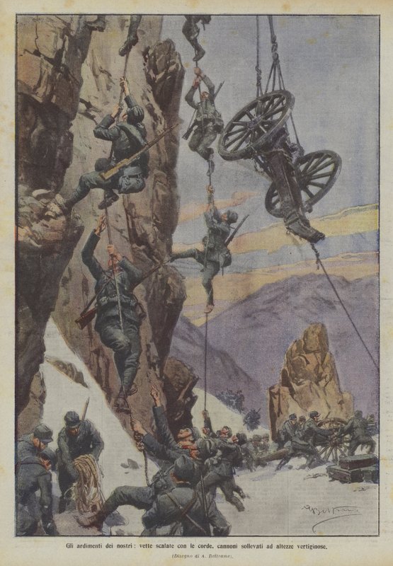 Cesaretimiz, iplerle tırmanılan zirveler, baş döndürücü yüksekliklere kaldırılan toplar by Achille Beltrame