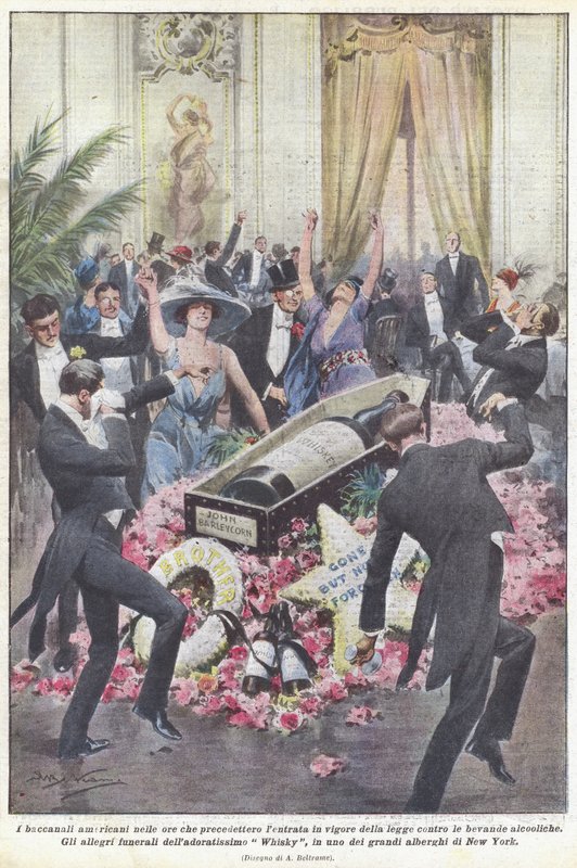 Alkollü içeceklere karşı yasanın yürürlüğe girmesinden önceki saatlerde Amerikan bacchanalia by Achille Beltrame