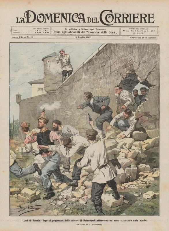 Rusya davaları, Sivastopol cezaevlerinden bombalarla açılan bir duvardan mahkumların kaçışı by Achille Beltrame