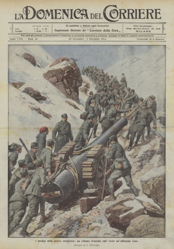 Topçumuzun harikaları, çelik bir dev çok yüksek bir zirveye tırmanıyor by Achille Beltrame