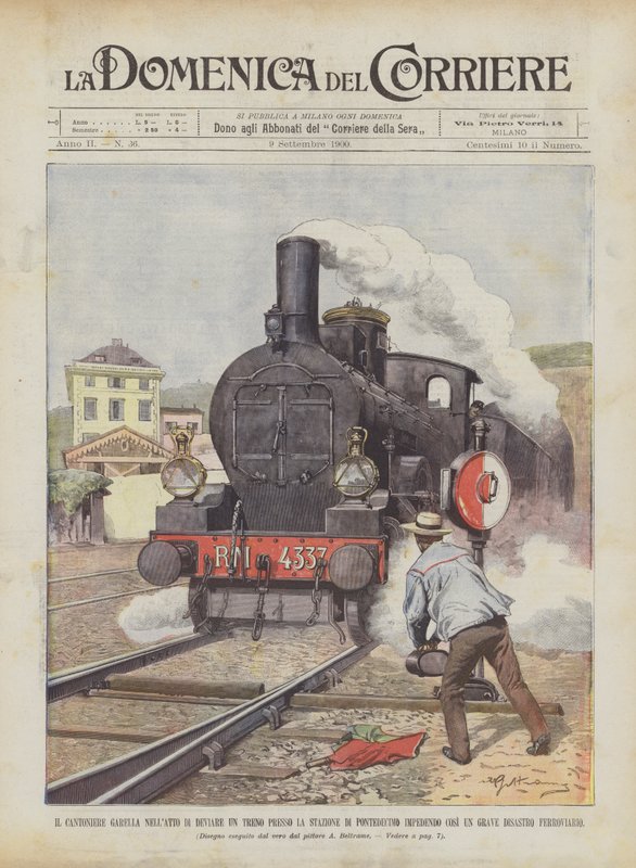 Cantoniere Garella, Pontedecimo İstasyonunda Bir Treni Önleyerek Yönlendirme Eyleminde mi? by Achille Beltrame