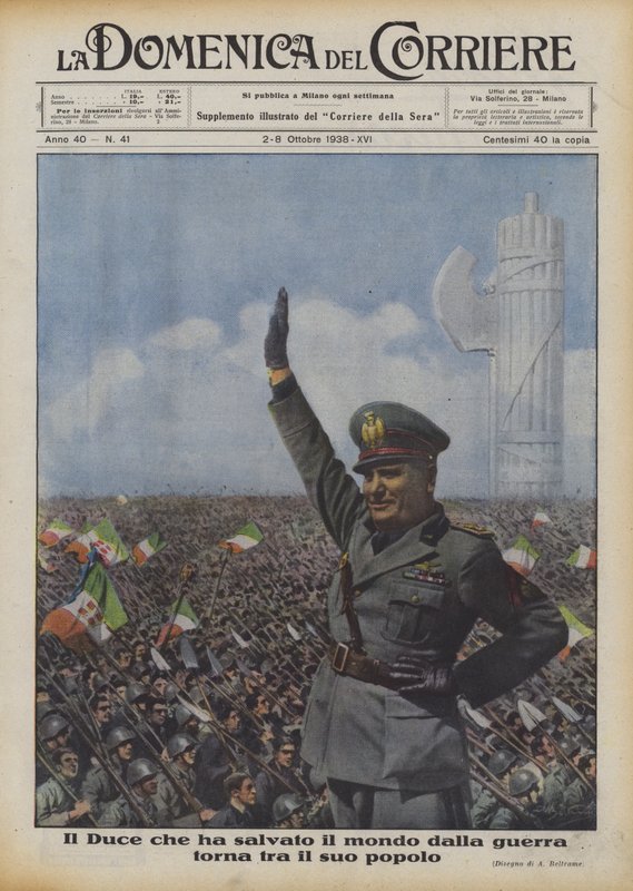Dünyayı savaştan kurtaran Duce, halkına geri dönüyor by Achille Beltrame
