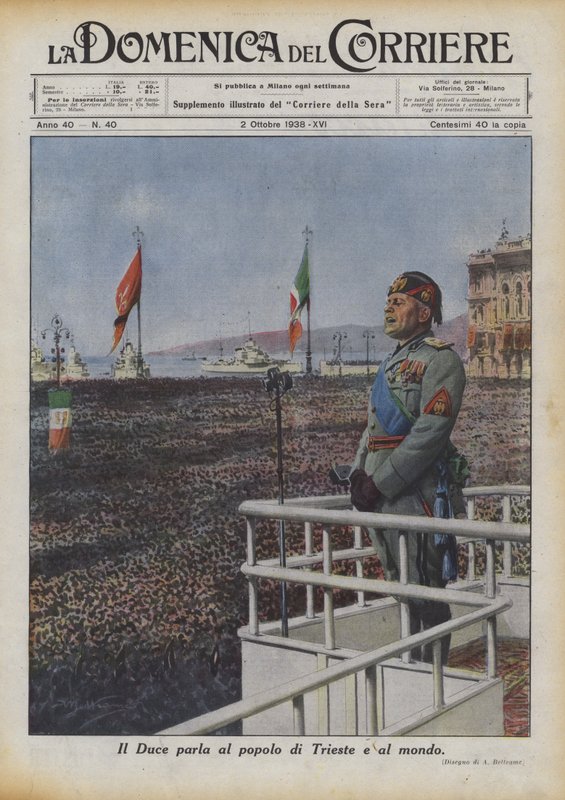 Duce, Trieste halkına ve dünyaya sesleniyor by Achille Beltrame