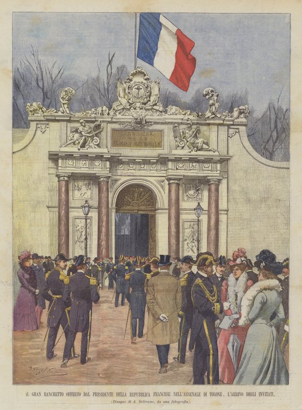 Fransa Cumhurbaşkanı Tarafından Toulon Arsenalinde Verilen Büyük Ziyafet, Misafirlerin Gelişi by Achille Beltrame