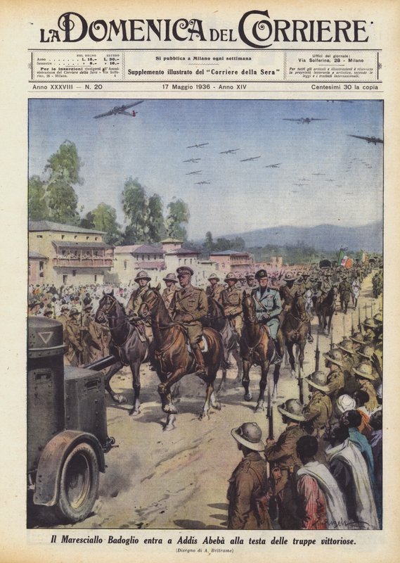 Mareşal Badoglio, muzaffer birliklerin başında Addis Ababa