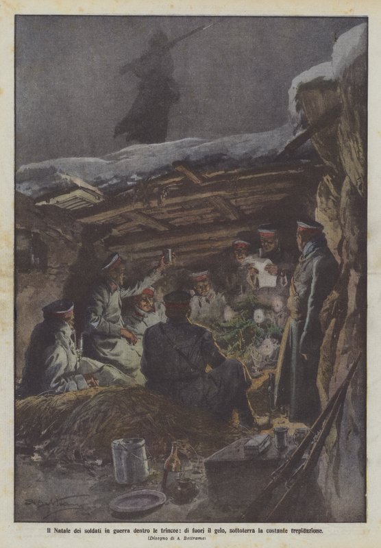 Siperlerin içinde savaşta olan askerlerin Noel
