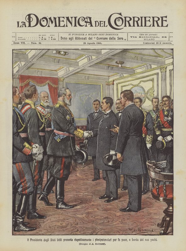 Birleşik Devletler Başkanı, sırasıyla, tam yetkili temsilcilerini yatında barış için sunar. by Achille Beltrame