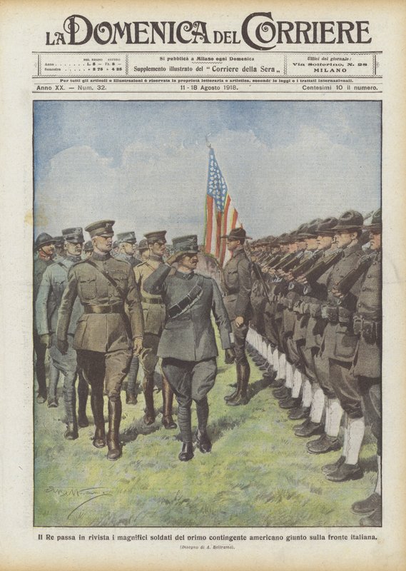 Kral, İtalyan cephesine gelen ilk Amerikan birliğinin muhteşem askerlerini inceliyor by Achille Beltrame