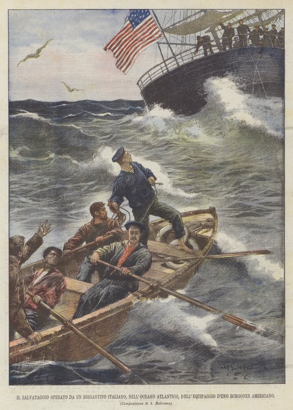 Amerikan Schooner Mürettebatının Atlantik Okyanusunda Bir İtalyan Brigantine Tarafından Kurtarılması by Achille Beltrame
