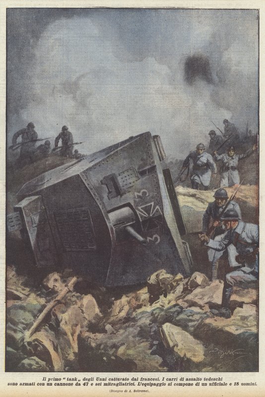 Fransızlar tarafından ele geçirilen Hunların ilk tankı by Achille Beltrame