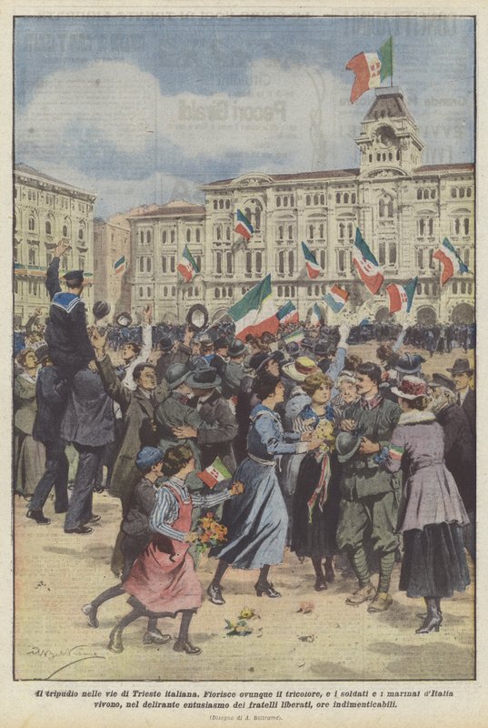 İtalyan Trieste sokaklarında isyan by Achille Beltrame