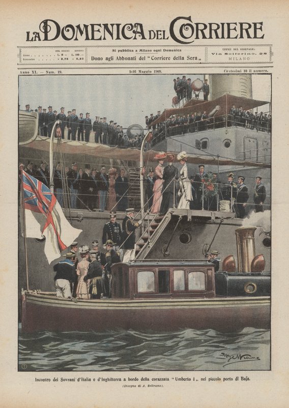 Küçük Baja limanında Umberto I zırhlısında İtalya ve İngiltere Egemenlerinin Buluşması by Achille Beltrame