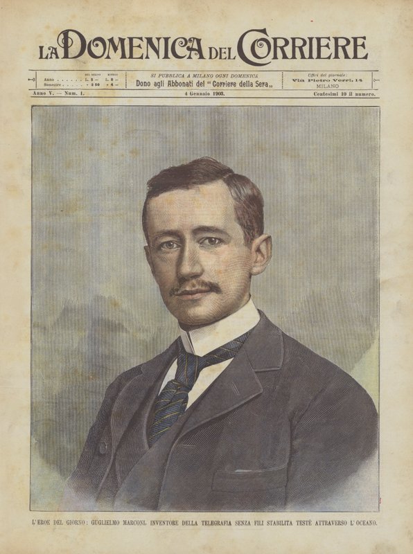 Günün Kahramanı, Kablosuz Telgrafın Mucidi Guglielmo Marconi, Okyanus Boyunca Kafalarını Kurdu by Achille Beltrame