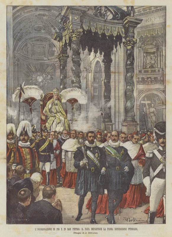 Pius X'in Aziz Petrus'taki Taç Giymesi, Papa İlk Halk Nimetini Verdi by Achille Beltrame