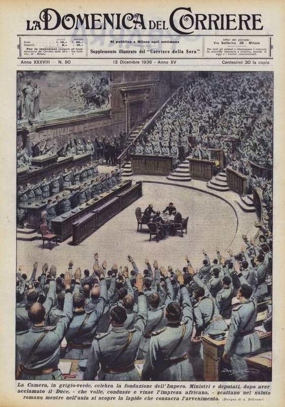 Oda, gri-yeşil renkte, İmparatorluğun kuruluşunu kutluyor by Achille Beltrame