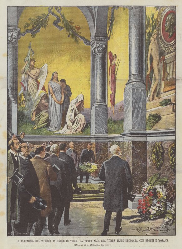Verdi Onuruna 19. Korr Töreni, Bronz ve Mozaiklerle Süslenmiş Mezar Başlarını Ziyareti by Achille Beltrame