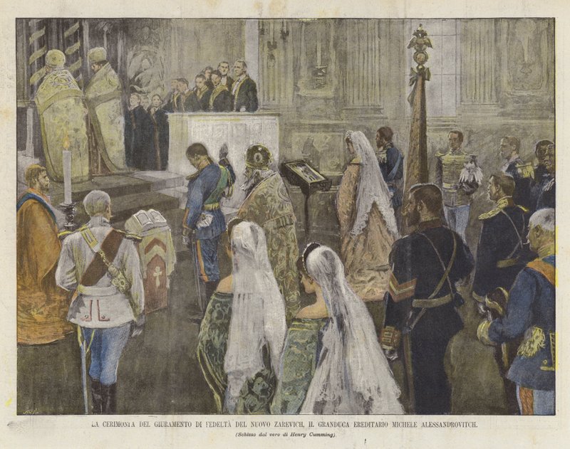 Yeni Zarevich Sadakat Yemini Töreni, Kalıtsal Grandük Michele Alessandrovitch by Achille Beltrame