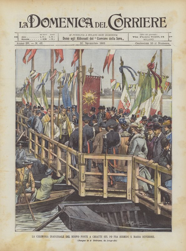Sermide ile Massa Superiore Arası Po Üzerindeki Yeni Mavna Köprüsünün Açılış Töreni by Achille Beltrame