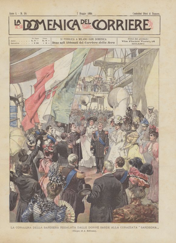 Sardunyalı Kadınların Sardunya Savaş Gemisine Verdiği Bayrağın Teslimi by Achille Beltrame