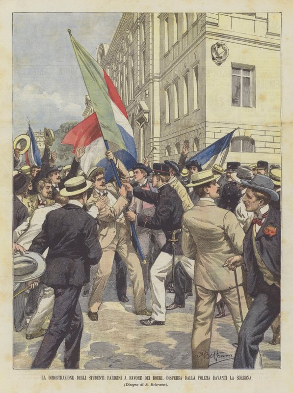 Parisli öğrencilerin Boers lehine yaptığı gösteri, polis tarafından Sorbonne önünde dağıtıldı. by Achille Beltrame