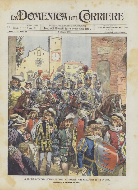 Lodi sokaklarından geçen Fanfulla onuruna Büyük Tarihi Süvari Yürüyüşü by Achille Beltrame