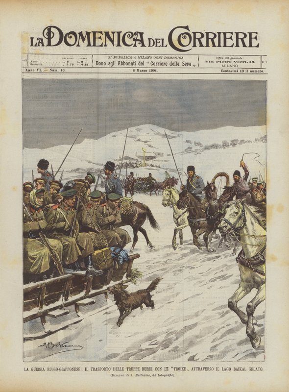Rus-Japon Savaşı, Troykalar Tarafından Donmuş Baykal Gölü Üzerinden Rus Birlik Taşımacılığı by Achille Beltrame