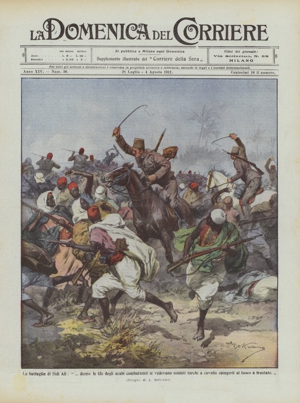 Sidi Ali savaşında, Araplarla savaşan safların arkasında Türk askerleri görüldü mü? by Achille Beltrame