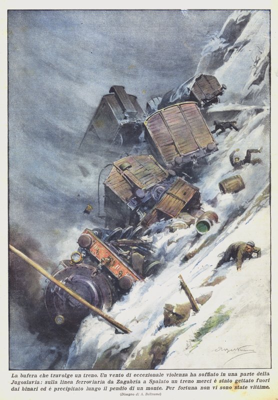 Bir treni yutan fırtına by Achille Beltrame
