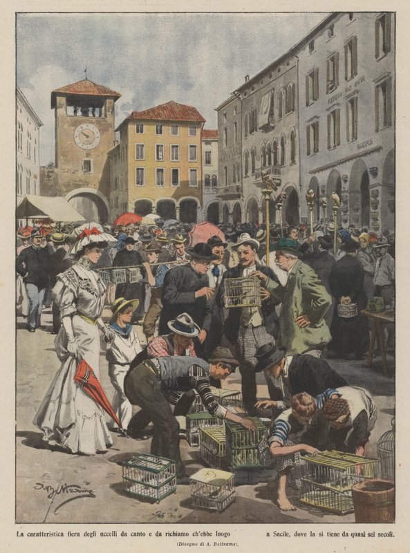 Gerçekleşecek olan şarkı söyleyen ve çağıran kuşların adil özelliği by Achille Beltrame