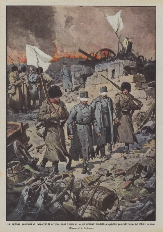 Avusturya'nın Przemysl kalesi 5 aylık mücadeleden sonra teslim oldu, memurlar karargahlara mı yol açtı? by Achille Beltrame