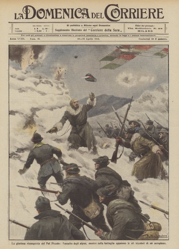 Alp birliklerinin taarruzu Pal Piccolo'nun şanlı yeniden fethi, onlar savaştayken mi? by Achille Beltrame