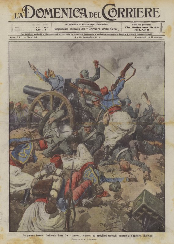 Charleroi (Belçika) çevresinde Fransız Türkler ile Alman topçular arasında amansız bir savaş, şiddetli mücadele by Achille Beltrame