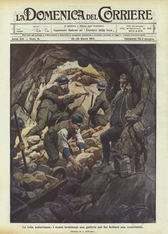 Yeraltı savaşı, adamlarımız bir karşı mayın parlasın diye bir tüneli bitiriyor by Achille Beltrame