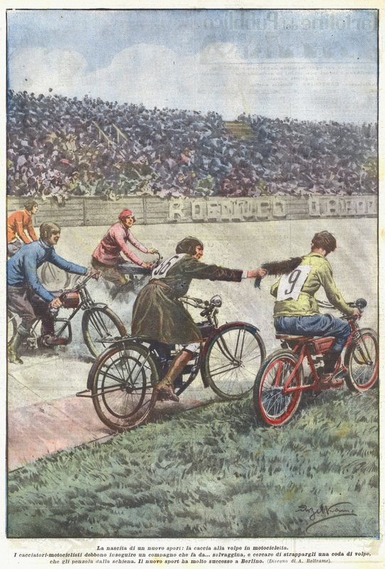 Yeni bir sporun doğuşu, motosiklette tilki avı by Achille Beltrame