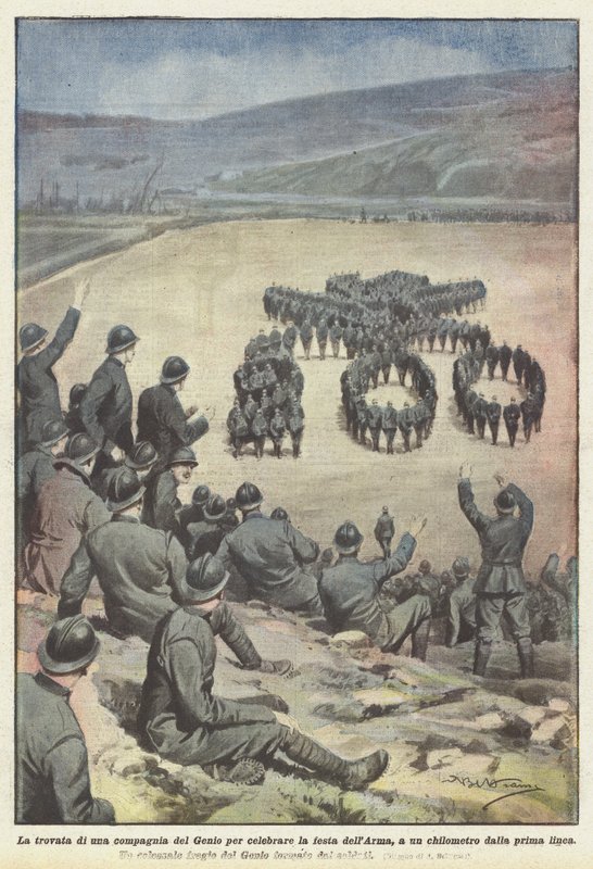 İlk hattan bir kilometre uzakta, silah şölenini kutlamak için bir Mühendis bölüğünün keşfi by Achille Beltrame