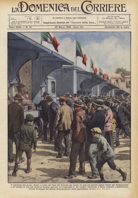 Her küçük kasabaya getirmek için Hükümet Başkanı tarafından tasarlanan ve istenen tahıl kamyonu mu? by Achille Beltrame
