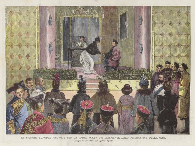 Avrupalı ​​Bayanlar, Çin İmparatoriçesi Tarafından İlk Kez Resmen Karşılandı by Achille Beltrame