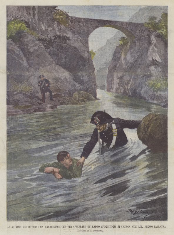 Görev Kurbanları, Kaçak Bir Hırsızı Yakalamak İçin Onunla Boğulan Bir Carabiniere, Pallanza Yakınlarında by Achille Beltrame
