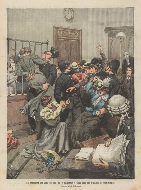 Polisler tarafından Westminster Sarayı'nın salonlarından ihraç edilen oyların Amazonları by Achille Beltrame