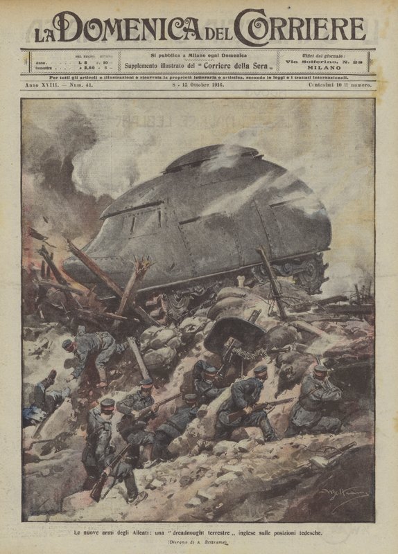 Yeni Müttefik silahları, Alman mevzilerinde bir İngiliz kara korkusu by Achille Beltrame