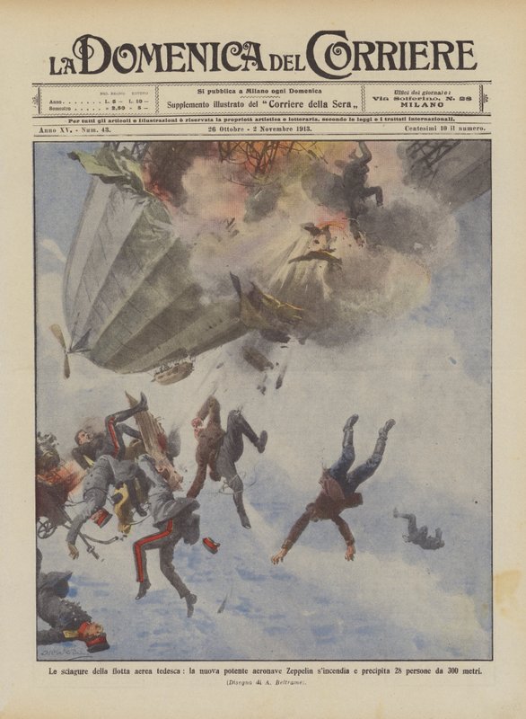 Alman hava filosunun talihsizlikleri, yeni güçlü Zeppelin zeplin senkronizasyonu ve çarpışması mı? by Achille Beltrame